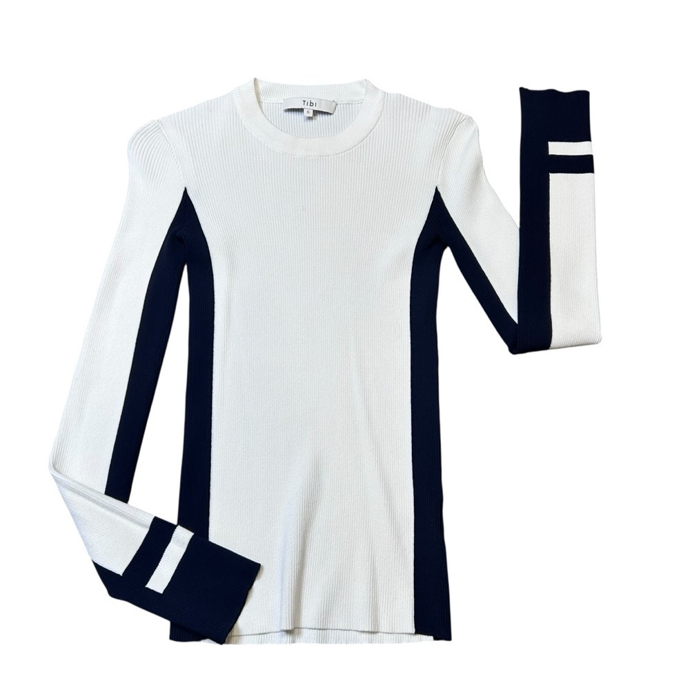 Tibi white color block pullover ribbed knit top size small minimalist capsule - Picture 2 of 8